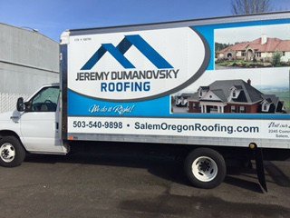 Jeremy Dumanovsky Roofing service truck in Salem, Oregon